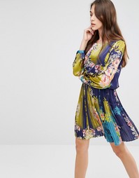 Короткое приталенное платье с цветочным принтом Lavand - Синий
