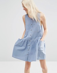 Свободное платье без рукавов на пуговицах ASOS - Синий
