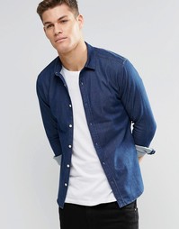 Джинсовая зауженная рубашка с длинными рукавами ASOS