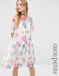 Свободное платье из органзы с цветочным принтом ASOS PETITE - Мульти