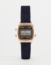 Цифровые часы с маленьким корпусом и джинсовым ремешком ASOS - Синий