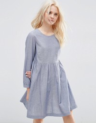 Свободное платье из шамбре с длинными рукавами ASOS - Синий