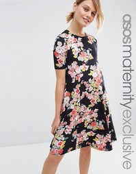Свободное платье с короткими рукавами и цветочным принтом ASOS Materni