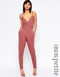 Трикотажный комбинезон на бретельках с запахом спереди ASOS PETITE