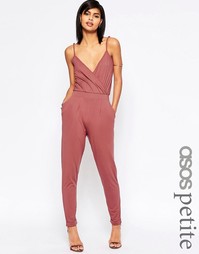 Трикотажный комбинезон на бретельках с запахом спереди ASOS PETITE