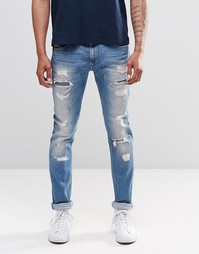 Рваные джинсы слим Diesel Thavar 674Q - Светлый