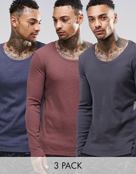 3 облегающих лонгслива с овальным вырезом ASOS - СКИДКА 23% - Мульти