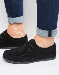ASOS Lace-Up Shoes In Black Suede With Black Sole - Черный