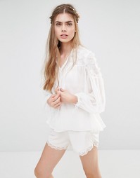 Полупрозрачная блузка с цветочной аппликацией Endless Rose - Белый