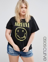 Футболка бойфренда с принтом Nirvana ASOS CURVE - Черный