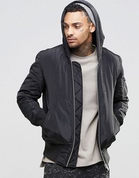 ASOS Hooded Bomber Jacket With MA1 Pocket In Black - Черный