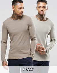 ASOS Rib Extreme Muscle Long Sleeve T-Shirt 2 Pack SAVE 20% - Мульти