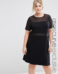 Цельнокройное платье с сетчатыми вставками ASOS CURVE - Черный