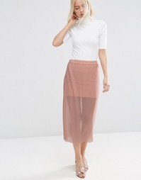 Прозрачная сетчатая юбка с плиссировкой ASOS - Телесный
