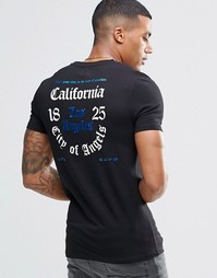Удлиненная облегающая футболка с синим принтом цвета металлик сзади AS Asos