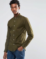 Рубашка скинни цвета хаки с длинными рукавами ASOS - Mid khaki
