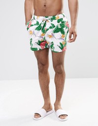 Короткие шорты для плавания с цифровым цветочным принтом ASOS - Белый