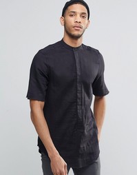 Черная удлиненная классическая рубашка с рукавами до локтя ASOS