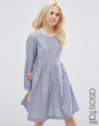 Платье из шамбре с длинными рукавами и присборенной юбкой ASOS TALL