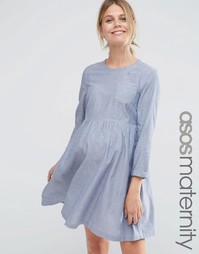 Свободное платье для беременных из шамбре с длинными рукавами ASOS Mat