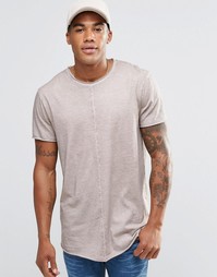 Удлиненная асимметричная футболка с необработанными краями ASOS - Mink