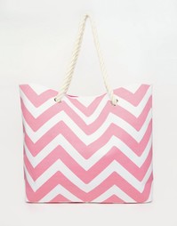 Розовая пляжная сумка с шевронным принтом South Beach - Розовый