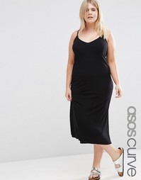 Базовое платье-комбинация в рубчик ASOS CURVE - Черный