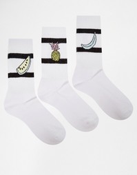 Комплект из 3 пар спортивных носков с принтом ASOS - Белый
