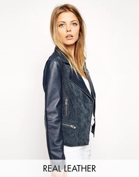 Байкерская куртка из кожи и замши ASOS - Чернила