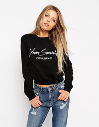 Укороченный свитшот бойфренда с надписью Yours Sincerely ASOS - Черный