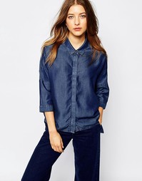 Рубашка из ткани шамбре со скрытой планкой WAVEN - Темный синий