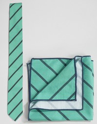 Галстук и платок для пиджака в полоску Minimum - Зеленый