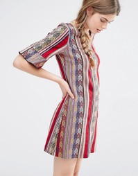 Цельнокройное платье в полоску Anna Sui - Малиновый многоцветный