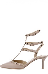 Кожаные открытые туфли с металлическими шипами Valentino