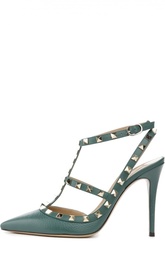 Кожаные открытые туфли с металлическими шипами Valentino