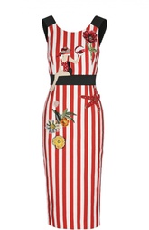 Платье-футляр в полоску с вышивкой и отрытой спиной Dolce &amp; Gabbana
