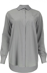 Шелковая блуза прямого кроя с накладным карманом DKNY