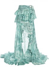 Шелковая юбка с воланами и длинным подолом Roberto Cavalli