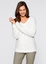 Пушистый пуловер с V-образным вырезом (цвет белой шерсти) Bonprix