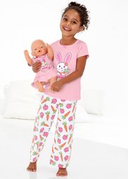 Пижама + ночная рубашка для куклы (3 изд.), Размеры  92/98-152/158 (розовая пудра/белый с принтом) Bonprix