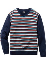 Пуловер Regular Fit с V-образным вырезом (антрацитовый меланж в полоску) Bonprix