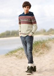 Вязаный пуловер с капюшоном, Размеры  116/122-164/170 (натуральный меланж) Bonprix