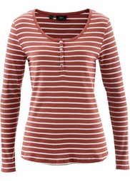 Футболка с вырезом на пуговицах (темно-оливковый/белый в полоск) Bonprix