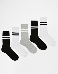 Набор из 5 пар спортивных носков ASOS - Monochrome