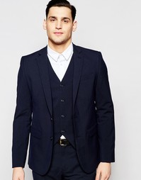 Темно-синий эластичный пиджак слим ASOS - Темно-синий