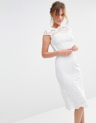 Кружевное платье-футляр миди Chi Chi London Premium - White tonal