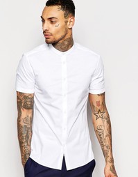 Белая зауженная рубашка с короткими рукавами и с воротником на пуговиц Asos