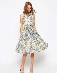 Платье миди с оборками и принтом ASOS WEDDING - Мульти