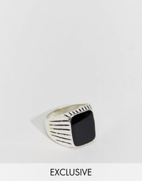 Квадратное кольцо с черным камнем Reclaimed Vintage - Серебряный
