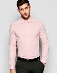 Зауженная розовая рубашка с длинными рукавами ASOS